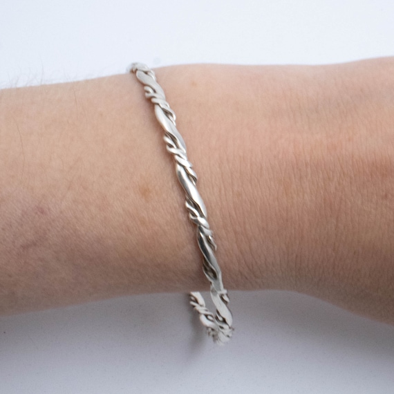 Vintage Sterling Silver Bangle Bracelet With Twisted Silver