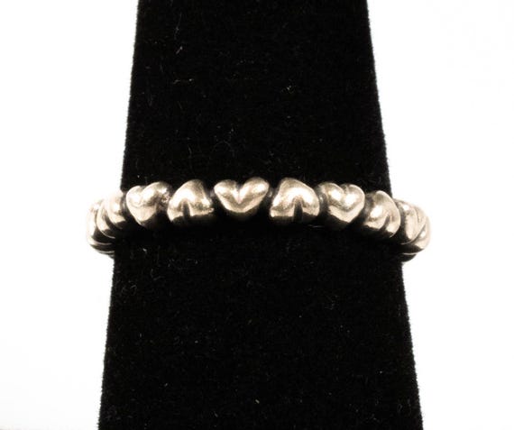 Vintage Sterling Silver Pandora Puffy Hearts Eternity Ring! [size
