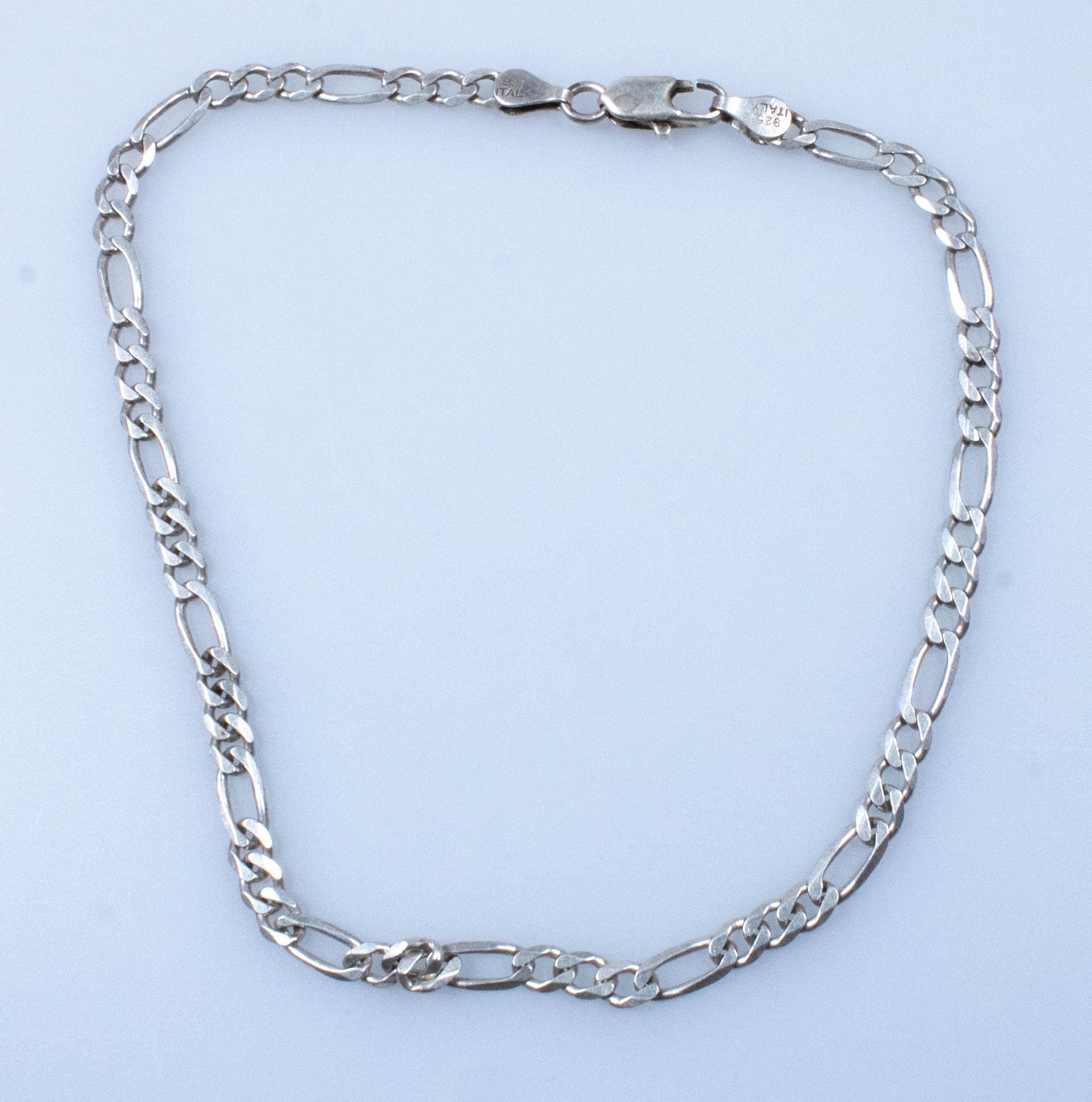 Vintage Sterling Silver Large Figaro Link Bracelet! Made in Italy