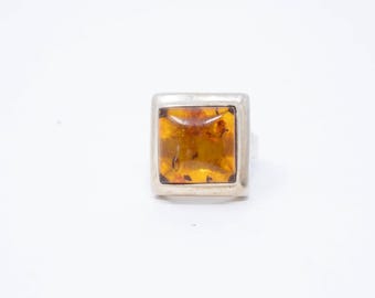 Vintage Sterling Silver Cognac Orange Hue Modernist Statement Ring! [Size 6.75 US]