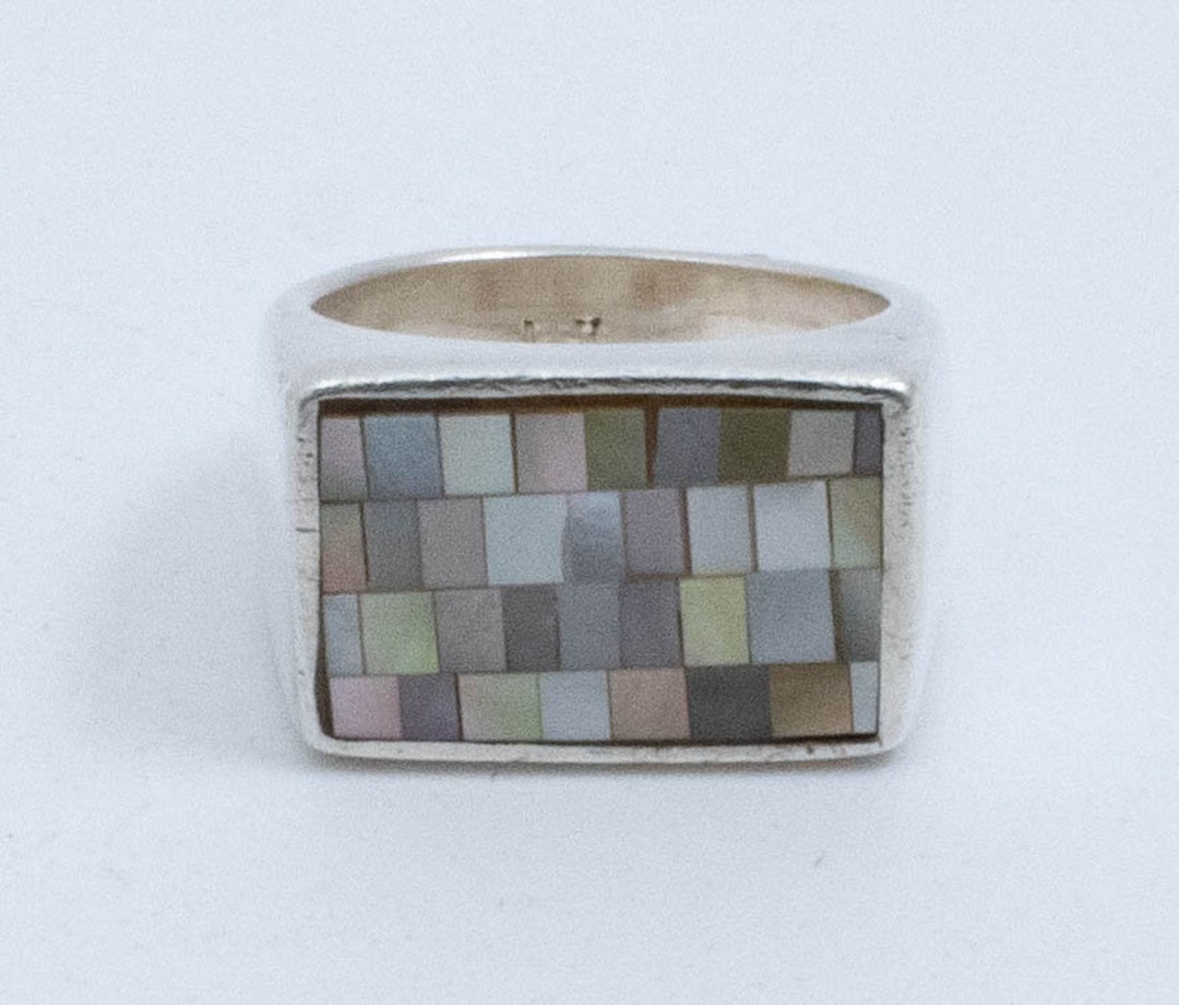 Vintage Sterling Silver Ring With Multicoloured Mosaic Stones size 6.5 US Etsy