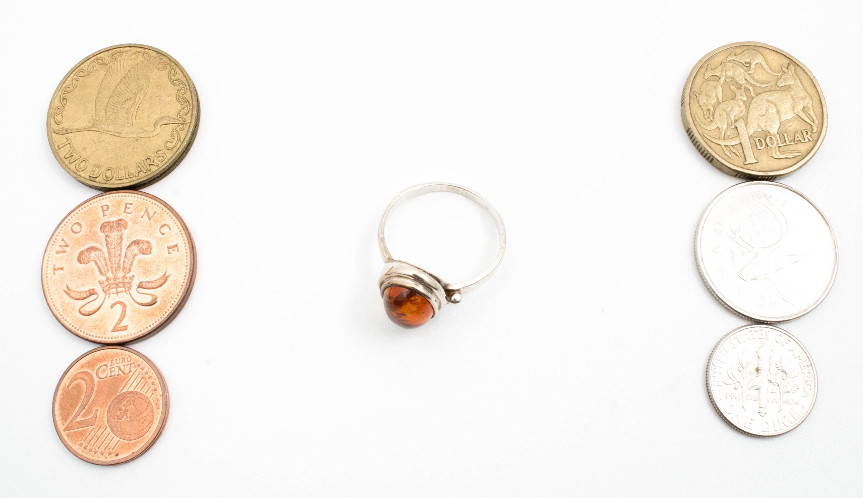 Bague En Argent Massif Avec Cabochon Orange - Taille 57, Occasion, Bijou Coloré Et Unique