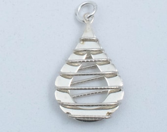 Vintage Sterling Silver Abstract Teardrop Pendant With Wrapped Wire!