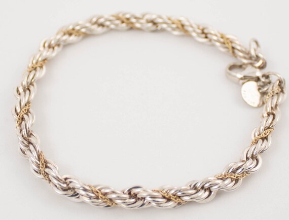 希少 vintage rope motif bracelet silver800 Sterling Silver Vintage Rope Bracelet With Gold Rolo Chain