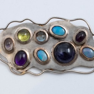 Vintage Sterling Silver Abstract Pendant With Yellow & Blue Stones!