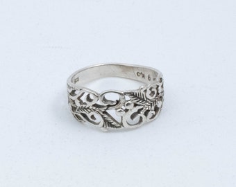 Anello floreale vintage in argento sterling aperto! [Taglia 5 USA]
