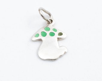 Vintage Sterling Silver Mushroom with Jade Pieces Pendant!