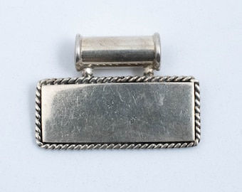 Vintage Sterling Silver Engravable Rectangular Pendant With Twisted Chain Edges!