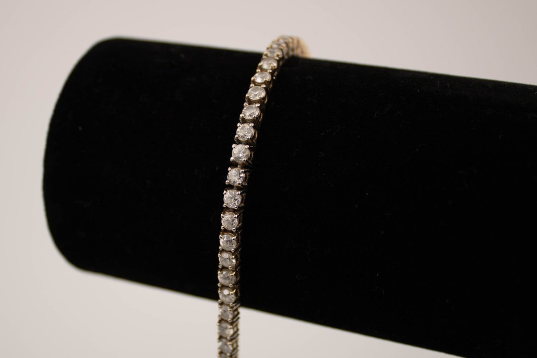 Vintage Silver Plated Oval Link Bracelet With Clear Crystal  🔴 Silver link Crystal Vintage Bracelet main image 2