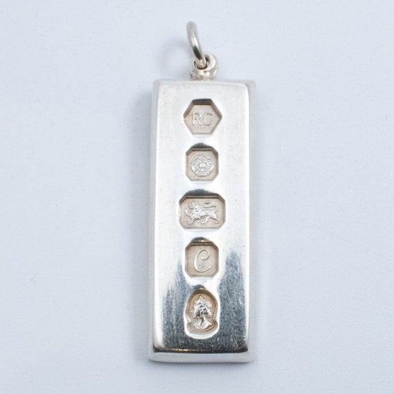 Vintage Sterling Silver Thick English Ingot Bar Pendant Etsy