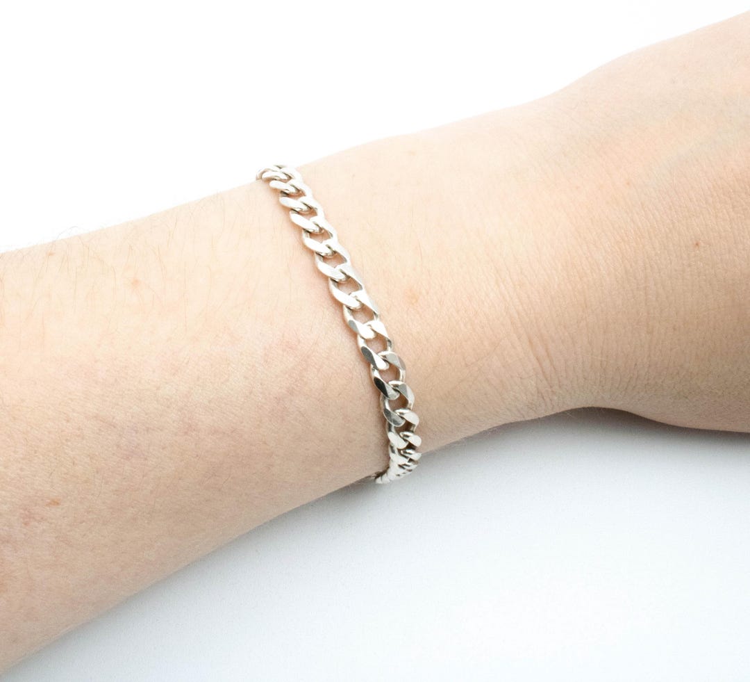 Vintage Sterling Silver Solid Curb Chain Bracelet! Made in Italy