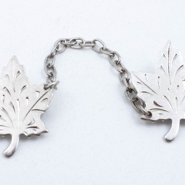 Vintage Sterling Silver Two Etched Maple Leaf Tie Clips! Marked CMC Sterling