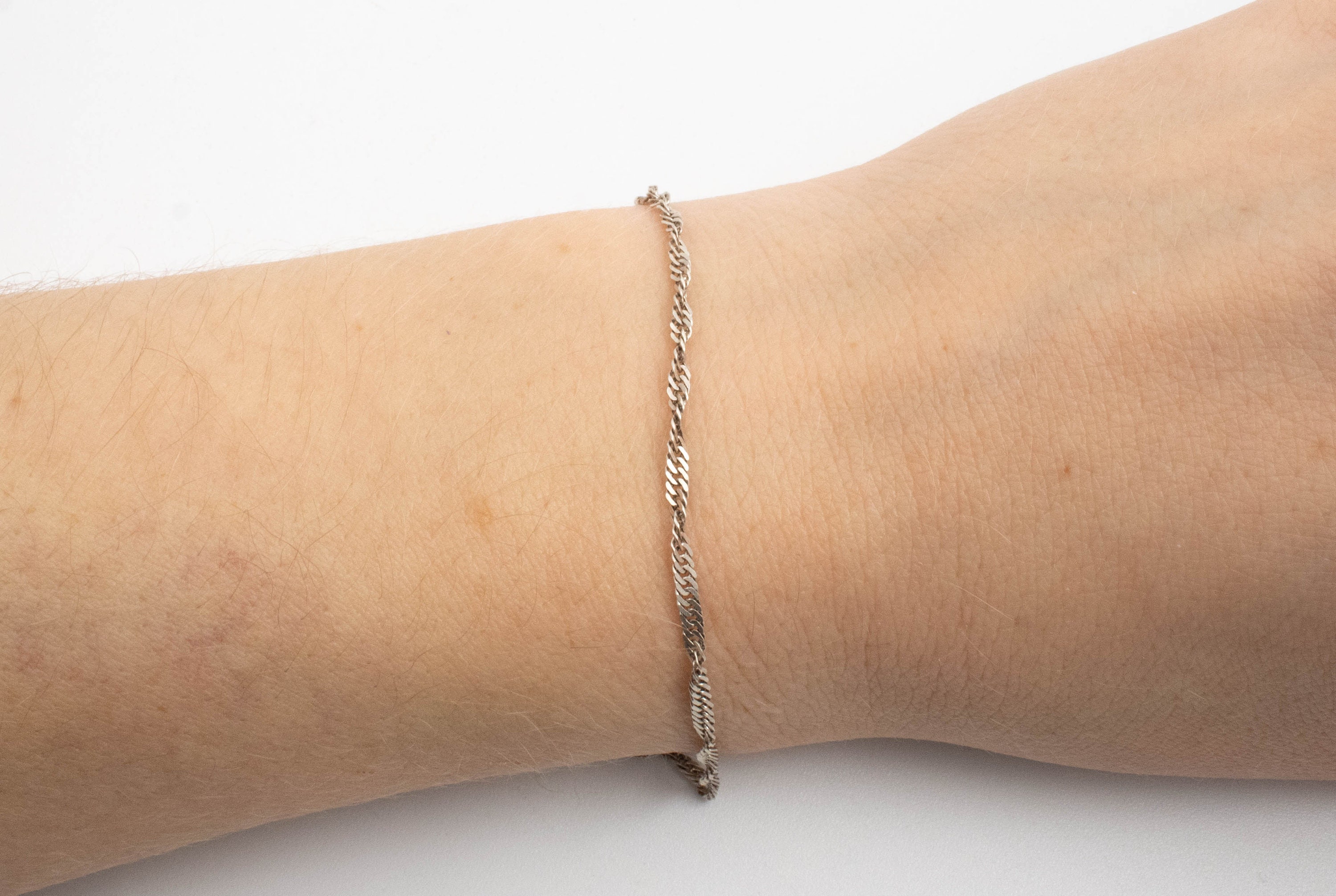Bracelet Gourmette Ancien En Argent Massif 925 - Maille Torsadée Avec Strass - Occasion