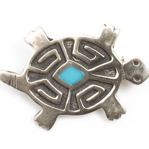 Vintage Sterling Silver Turtle Pin with Turquoise Accent!
