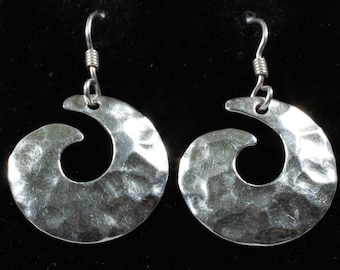 Vintage Sterling Silver Dangle Earrings With Hammered Spiral or Fishhook Design!