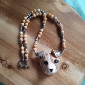 Handmade clay beads and dog pendant