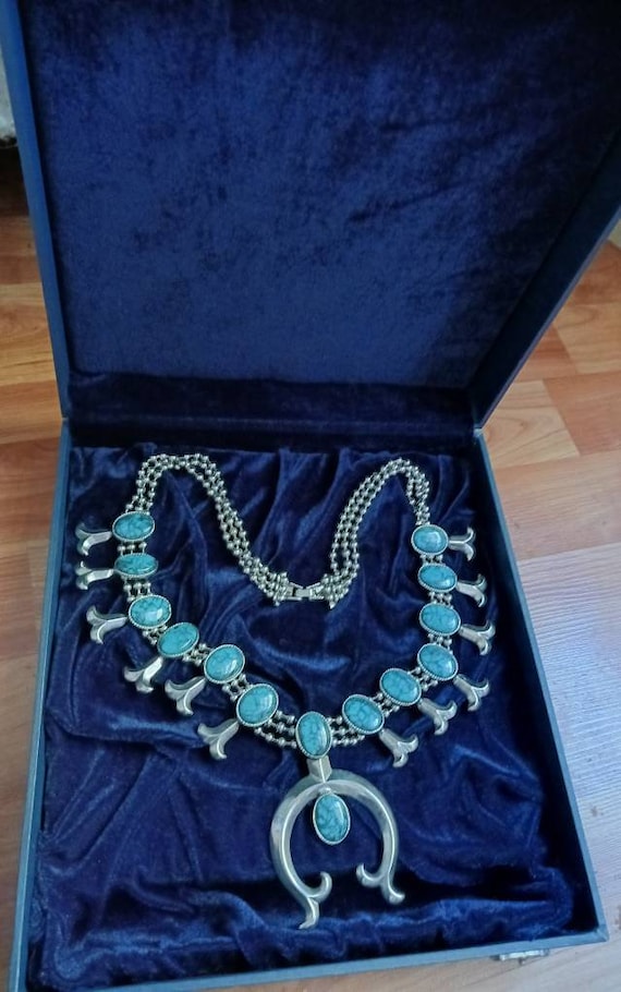 Vintage Goldette Silvertone Faux Glass Turquoise N