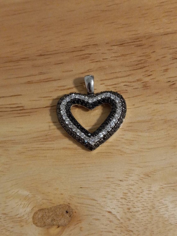 Black and Clear Diamond Chip Heart Pendant