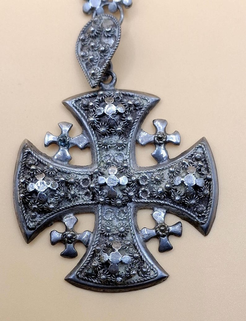 Vintage Sterling Silver Maltese Jerusalem Cross Necklace With Unique ...