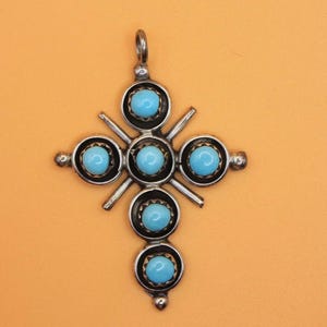 Zuni Turquoise Cross Pendant Necklace