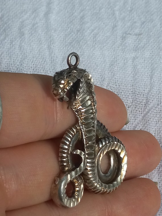 Sterling Silver Cobra Snake Pendant - image 2