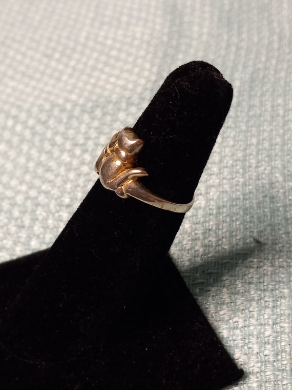 Two Cat Sterling Silver Ring size 5 1/2 - image 3