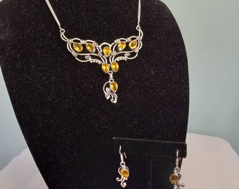 Vintage Citrine Necklace and Earring Set