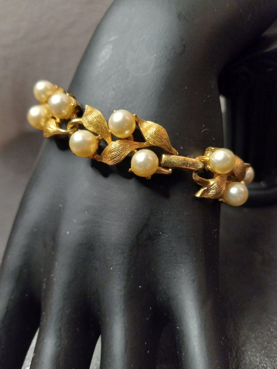 Napier Gold Tone Faux Pearl Bracelet - image 2