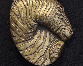 JJ Jonette Magnificent Zebra Head Profile Brooch Pin/Rare