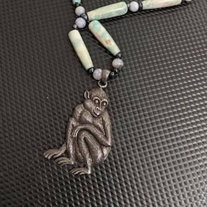 Vintage Sterling Beaded Necklace With Sterling Monkey Pendant