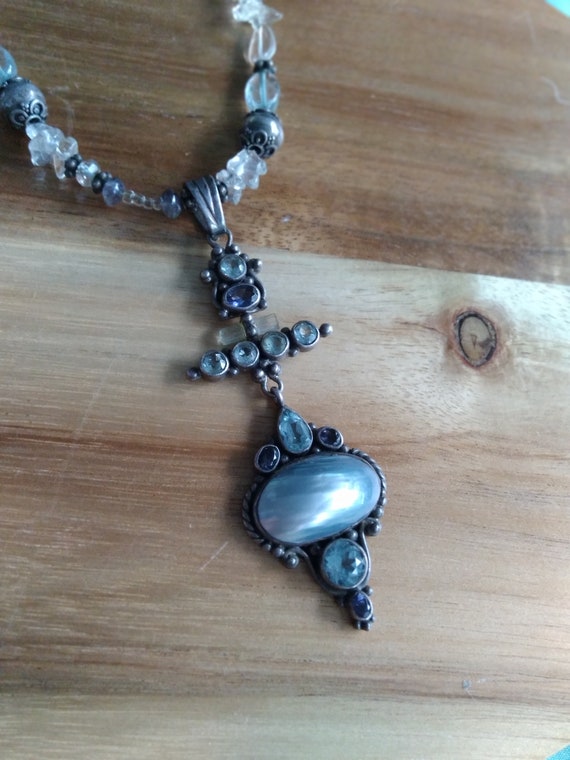 Sterling unique necklave with large grey pearl and
