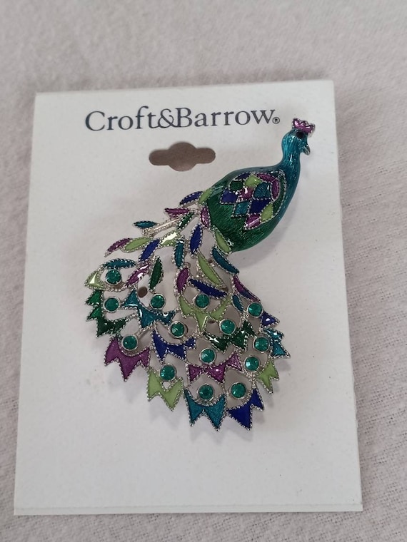 Croft and Barrow Blue Green Purple Peacock Brooch… - image 1