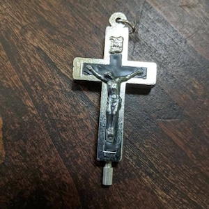 Antique sterling silver Reliquary Crucifix Italy Roma