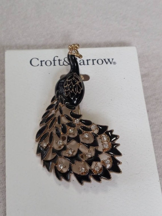 Croft and Barrow Black and Gold Peacock Brooch Pin