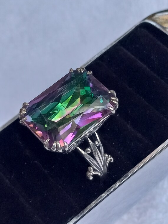 Sterling Silver Emerald Cut Mystic Rainbow Ring