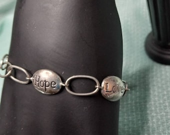 Silver Hope, Love, Believe, Peace Link Bracelet