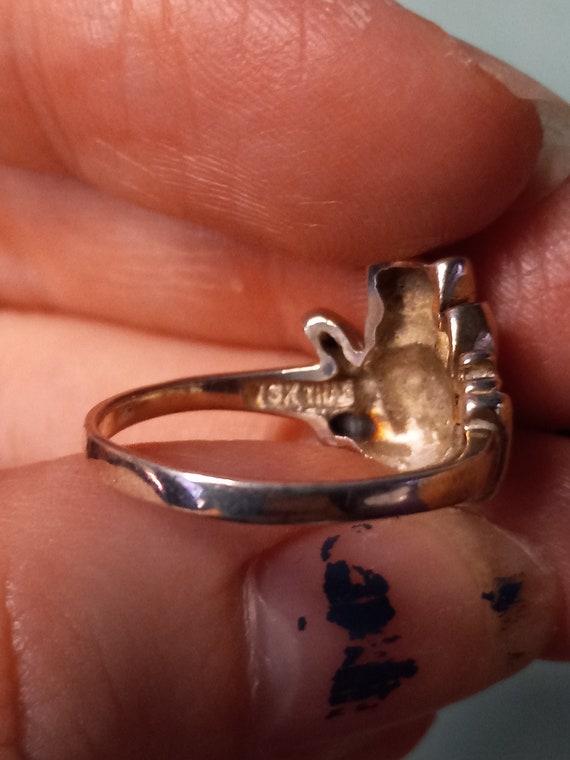 Two Cat Sterling Silver Ring size 5 1/2 - image 4
