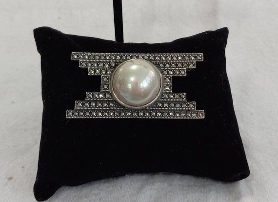 Judith Jack Pearl and Maracasite Art Deco Brooch - image 2