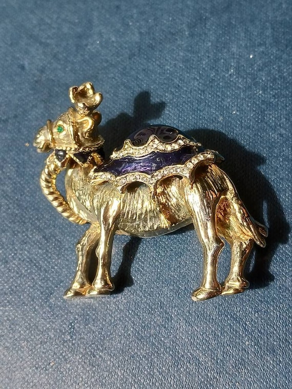 Vintage Black Enamel Diamond Rhinestone Gold Plate Camel Egyptian