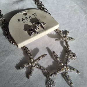 Silver and pearl starfish necklace and stud earrings set