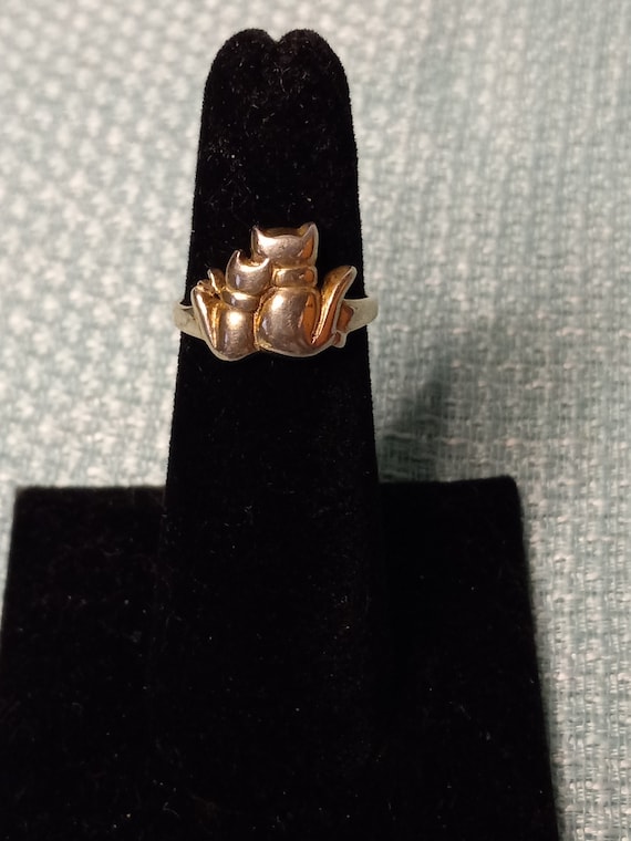 Two Cat Sterling Silver Ring size 5 1/2 - image 1