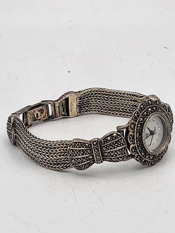 Vintage Sterling Silver Watch With Marcasites - image 2