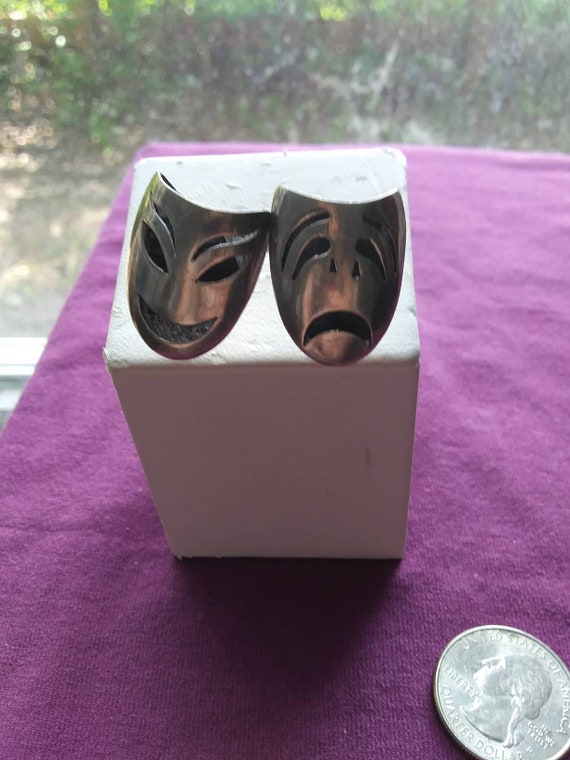 Vintage sterling silver comedy and tragedy masks … - image 1
