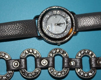 Premier Designs Genuine Leather Silver-Plated Watch and Bracelet