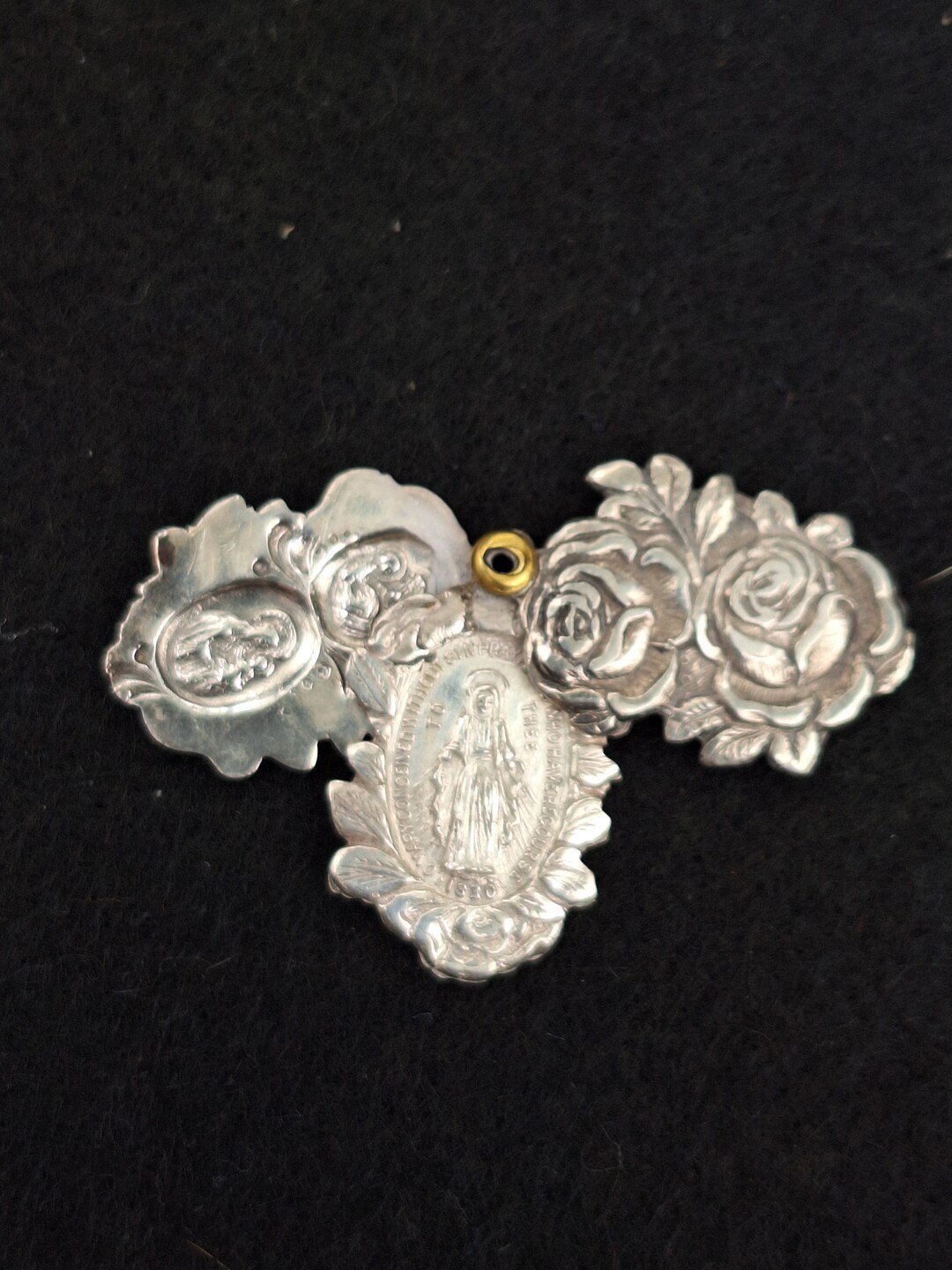 Vintage Sterling Silver Rose Slide Miraculous Medal Virgin Mary St ...