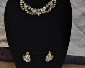 Eisenberg ICE Signed Clear Swarovski Crystal Rhinestone Cocktail Choker Necklace and Earrings Set