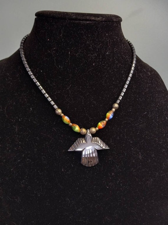 Hematite Beaded Eagle Necklace - image 1