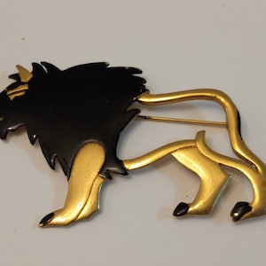 Large Black and Goldtone Lion Brooch Pin