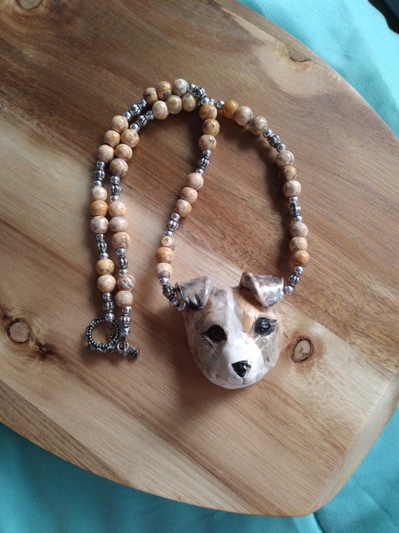 Handmade clay beads and dog pendant