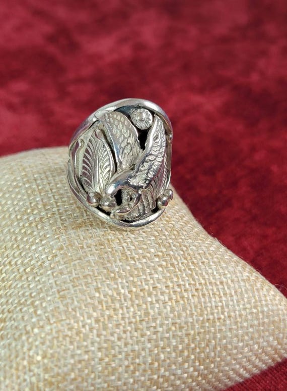 Solid Sterling Silver Native Eagle Ring Stamped H… - image 4